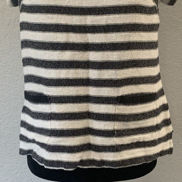 New York & Company Blouse Small Black White Striped Zipper Cotton Blend - Picture 3 of 9